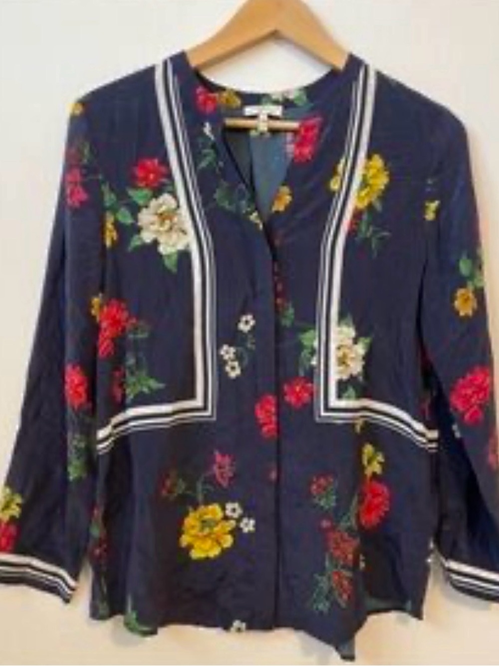 Joie 100% Silk Navy Floral Blouse with Multicolor Accents Size S